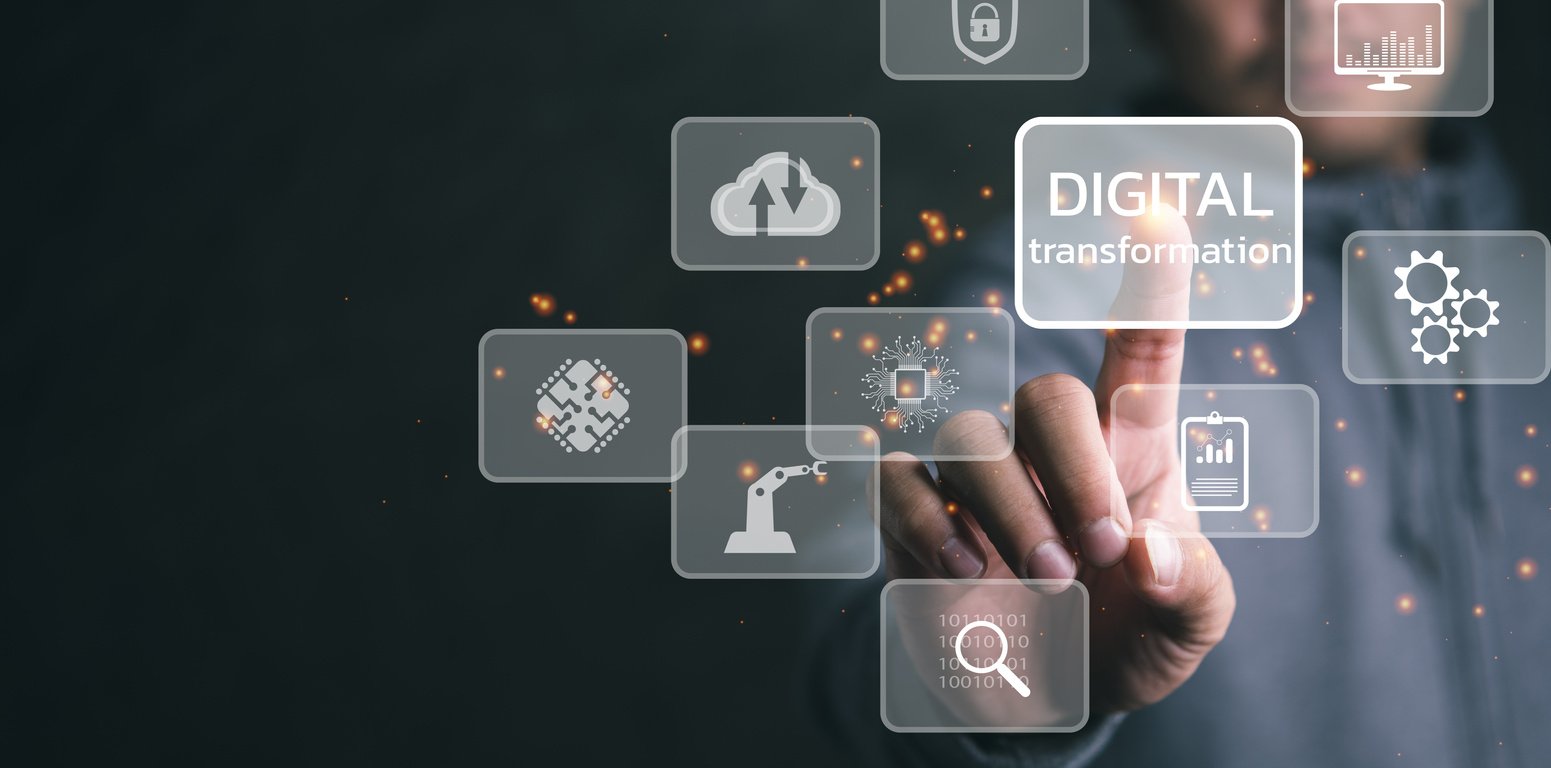 Digital transformation technology strategy, digitization and digitalization of business processes and data, optimize and automate operations, customer service management, internet and cloud computing